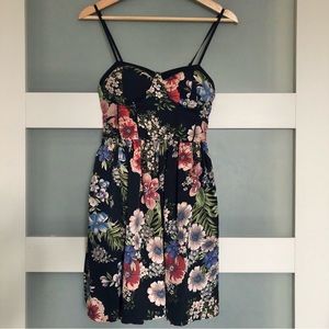 Band of Gypsies Floral Corset Pocket Dress  XS Black - adjustable straps